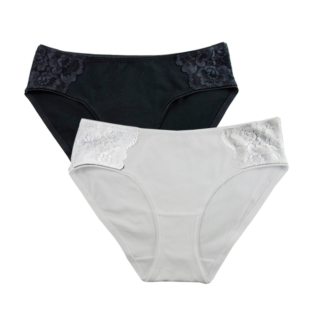 Cotton Hipster Panties with Lace Insert - 3 pk #596 - Basics